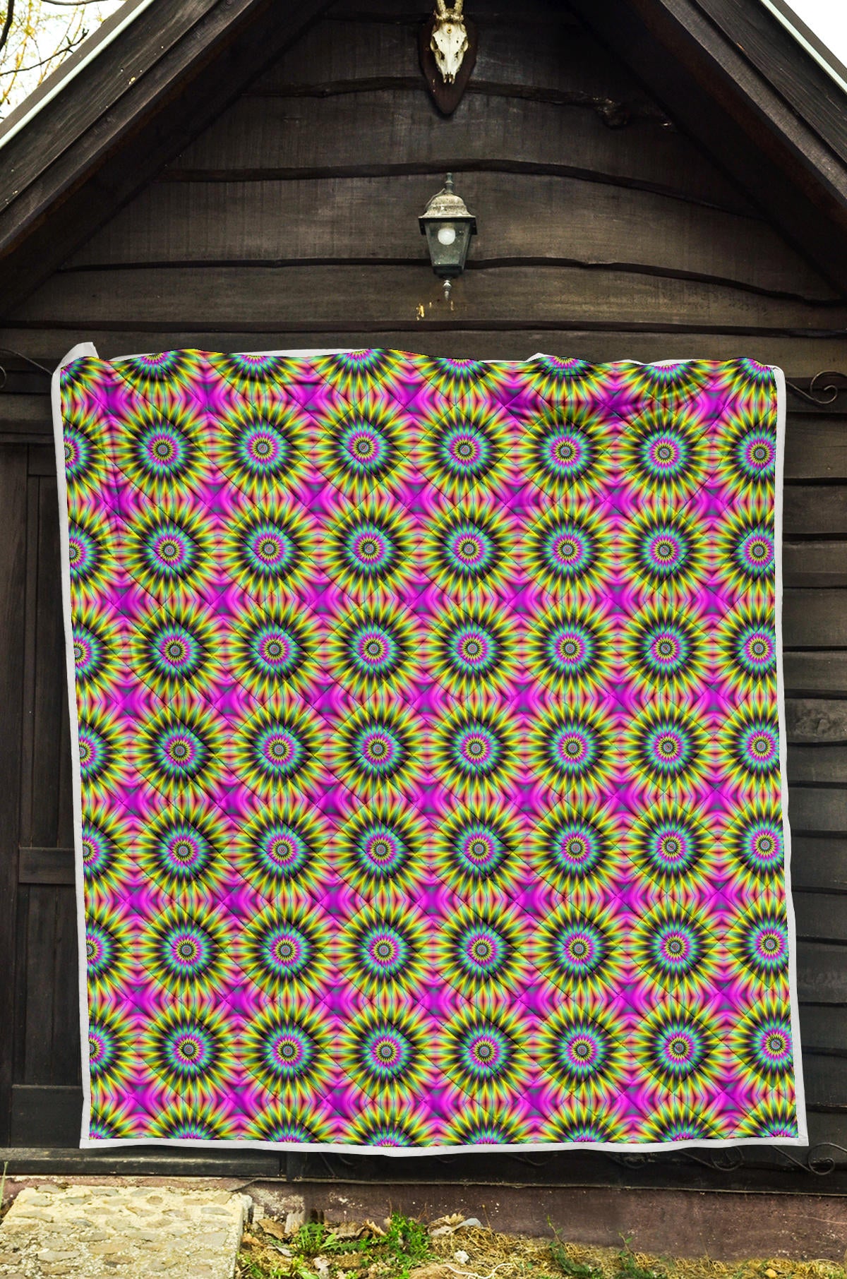 Optical illusion Flower Rainbow Style Quilt Bedspread
