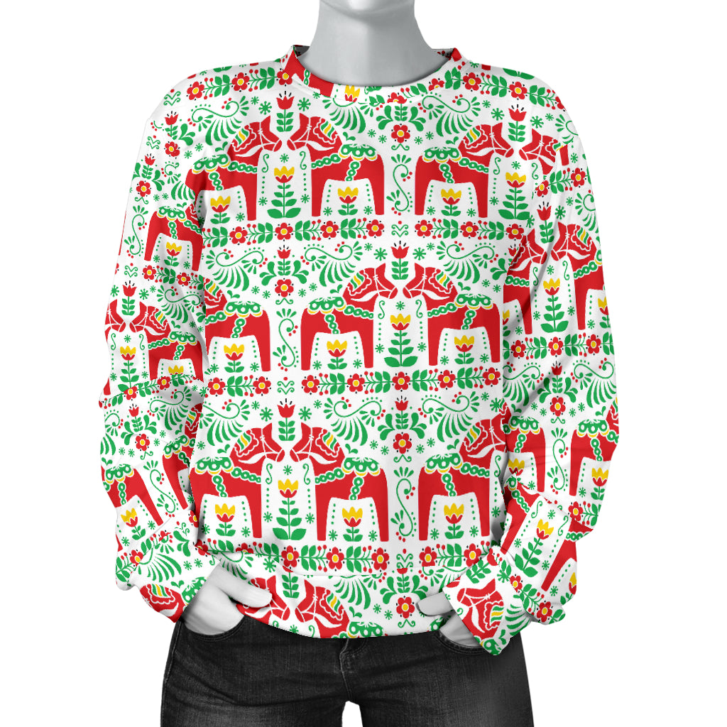 Swedish Dala Style Pattern Women Long Sleeve Sweatshirt