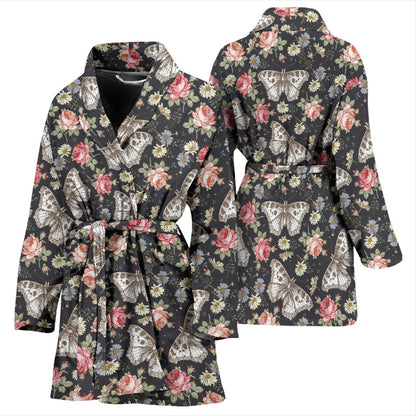 Butterfly Flower Pattern Print Design 07 Women Bathrobe