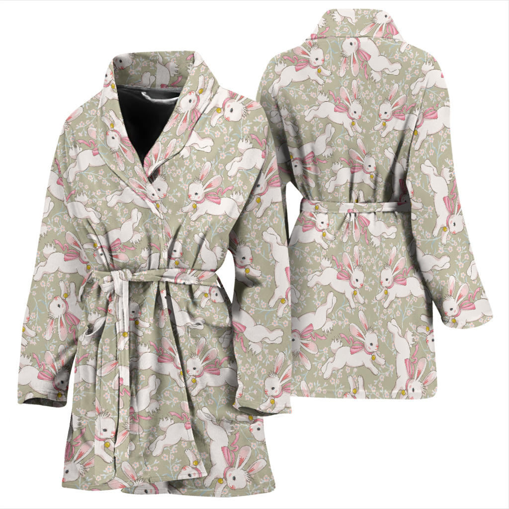 Bunny Pattern Print Design 06 Women Bathrobe