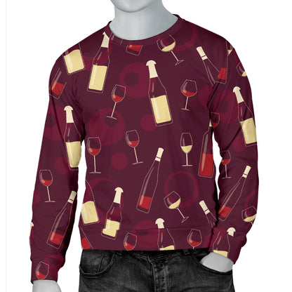 Wine Themed Pattern Print Men Long Sleeve Sweatshirt