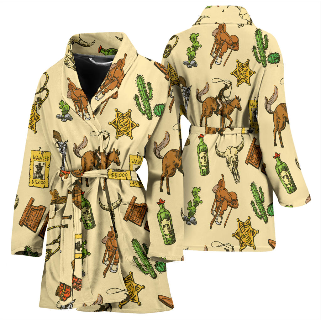 Cowboy Pattern Print Design 04 Women Bathrobe