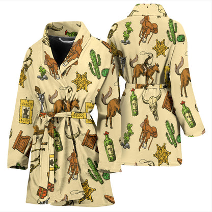 Cowboy Pattern Print Design 04 Women Bathrobe