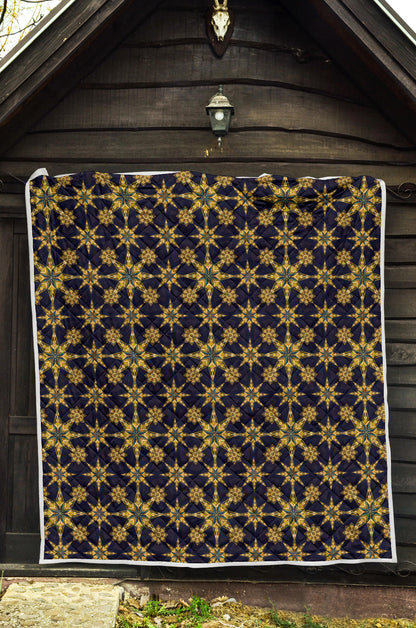 kaleidoscope Gold Print Design Quilt Bedspread
