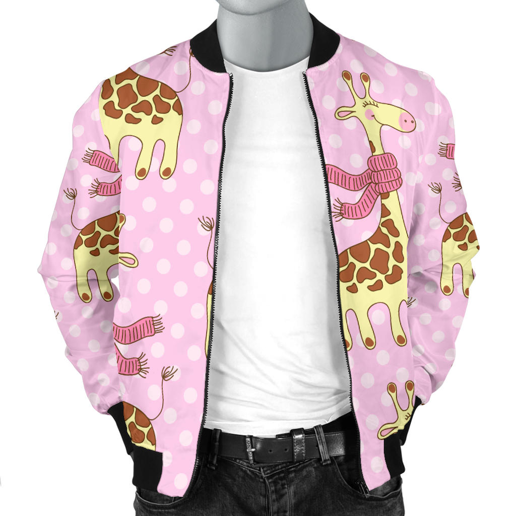 Giraffe Cute Pink Polka Dot Print Men Bomber Jacket