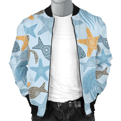 Polynesian Jellyfish Turtle Print Men Bomber Jacket