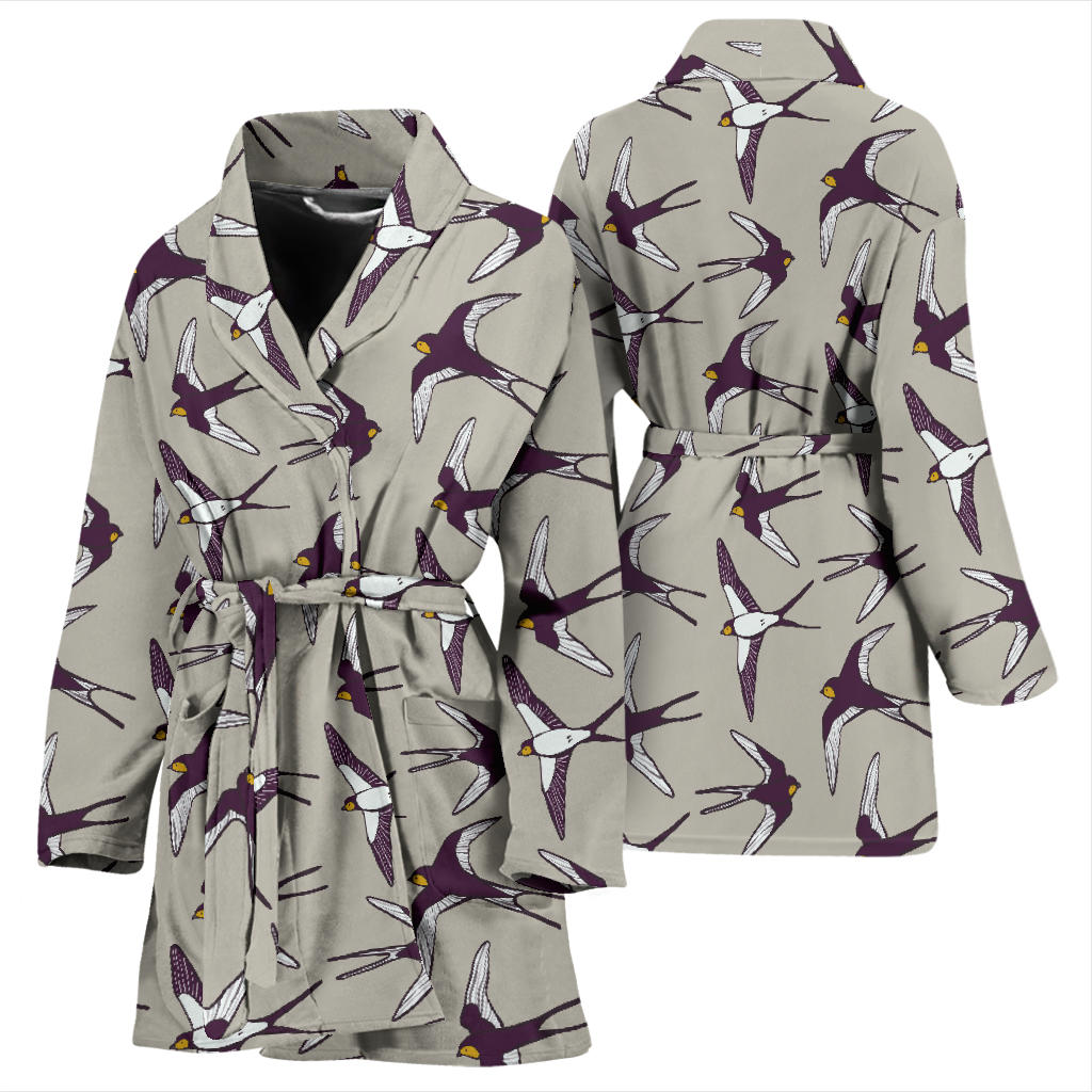 Swallow Bird Pattern Print Design 03 Women Bathrobe