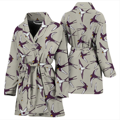 Swallow Bird Pattern Print Design 03 Women Bathrobe