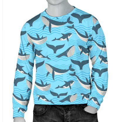 Whale Pattern Design Themed Print Men Long Sleeve Sweatshirt