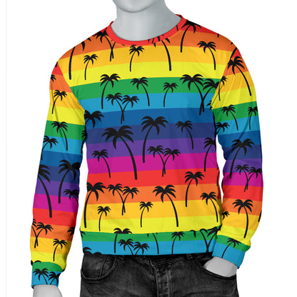 Palm Tree Rainbow Themed Print Men Long Sleeve Sweatshirt