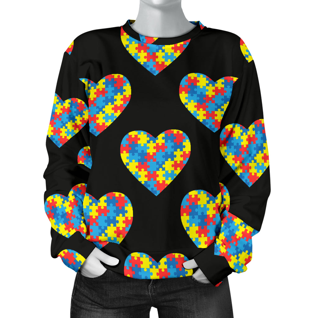 Autism Awareness Heart Design Print Women Long Sleeve Sweatshirt