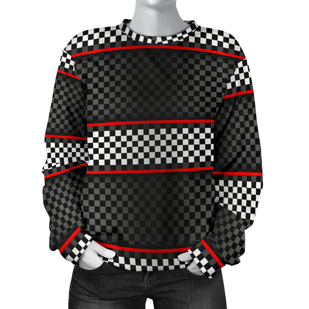 Checkered Flag Red Line Style Women Long Sleeve Sweatshirt