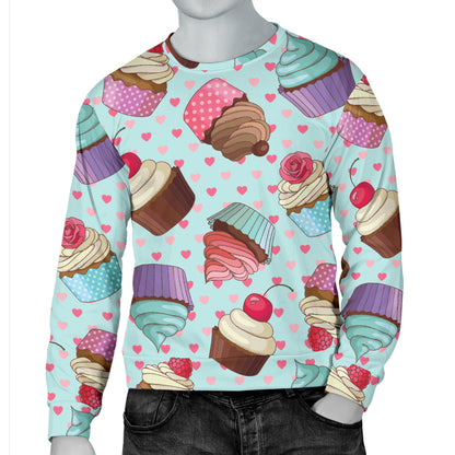 Cupcakes Fancy Heart Print Pattern Men Long Sleeve Sweatshirt