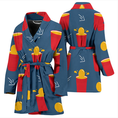 Beer Pong Pattern Print Design 02 Women Bathrobe