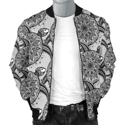 Tribal Turtle Polynesian Themed Print Men Bomber Jacket