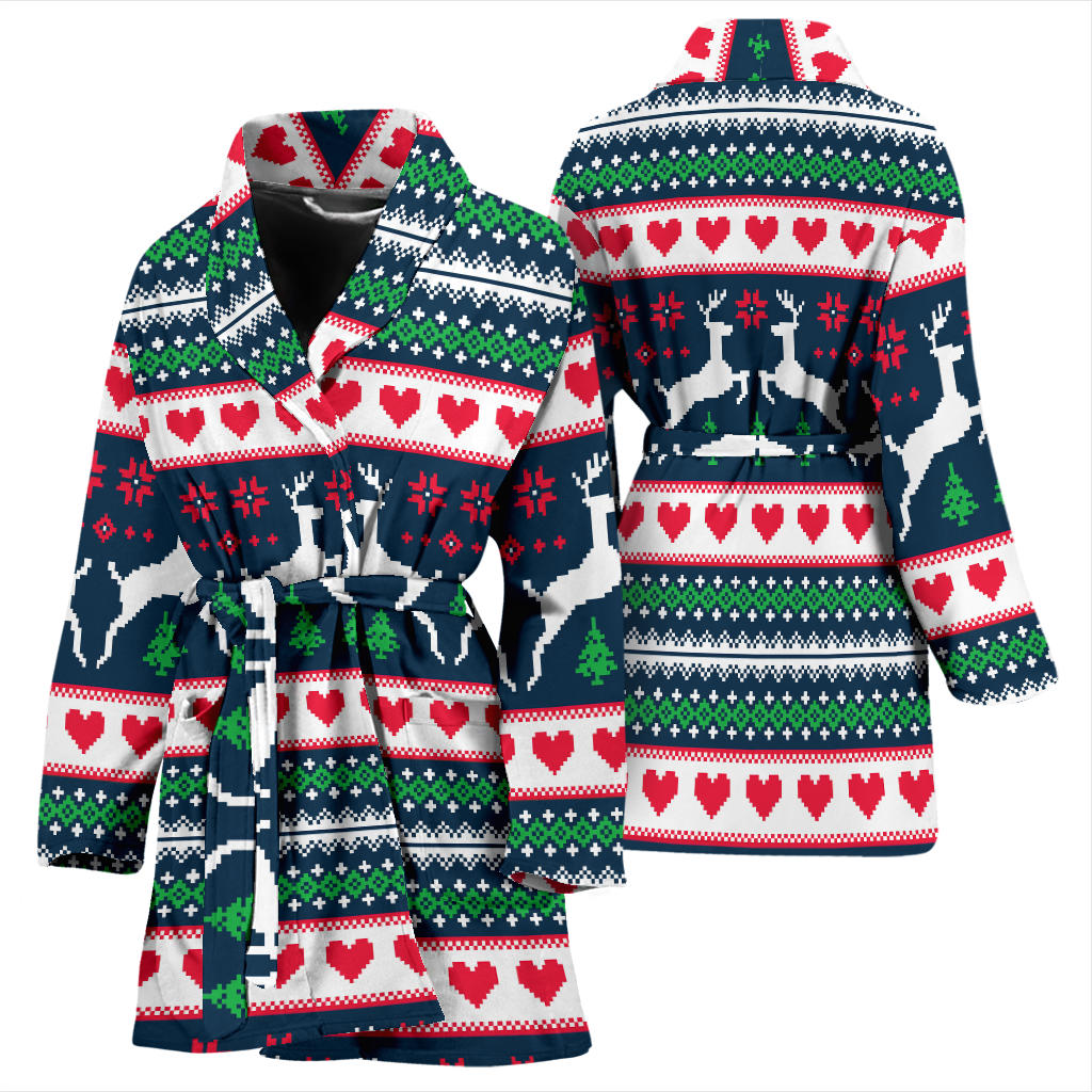 Reindeer Pattern Print Design 03 Women Bathrobe