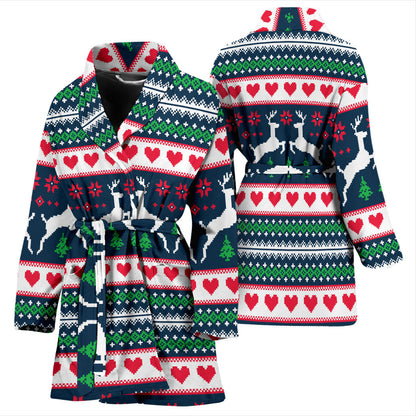 Reindeer Pattern Print Design 03 Women Bathrobe