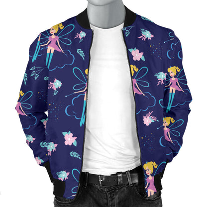 Fairy Cartoon Style Print Pattern Men Bomber Jacket