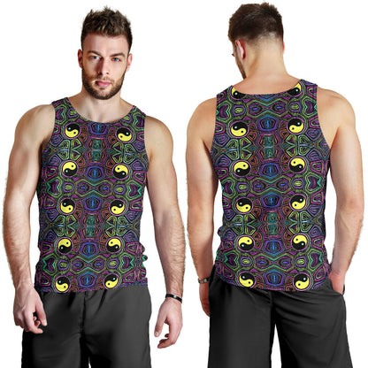 Yin Yang Neon Color Design Print Men Tank Top