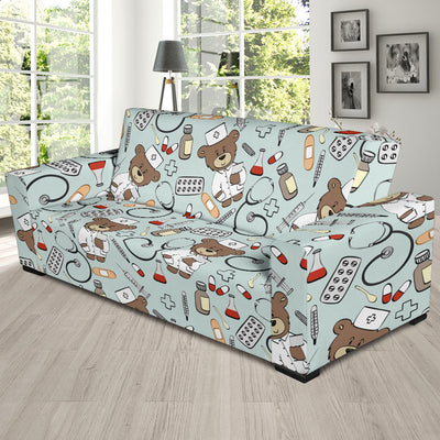 Nurse Bear Pattern Print Design A01 Sofa Slipcover