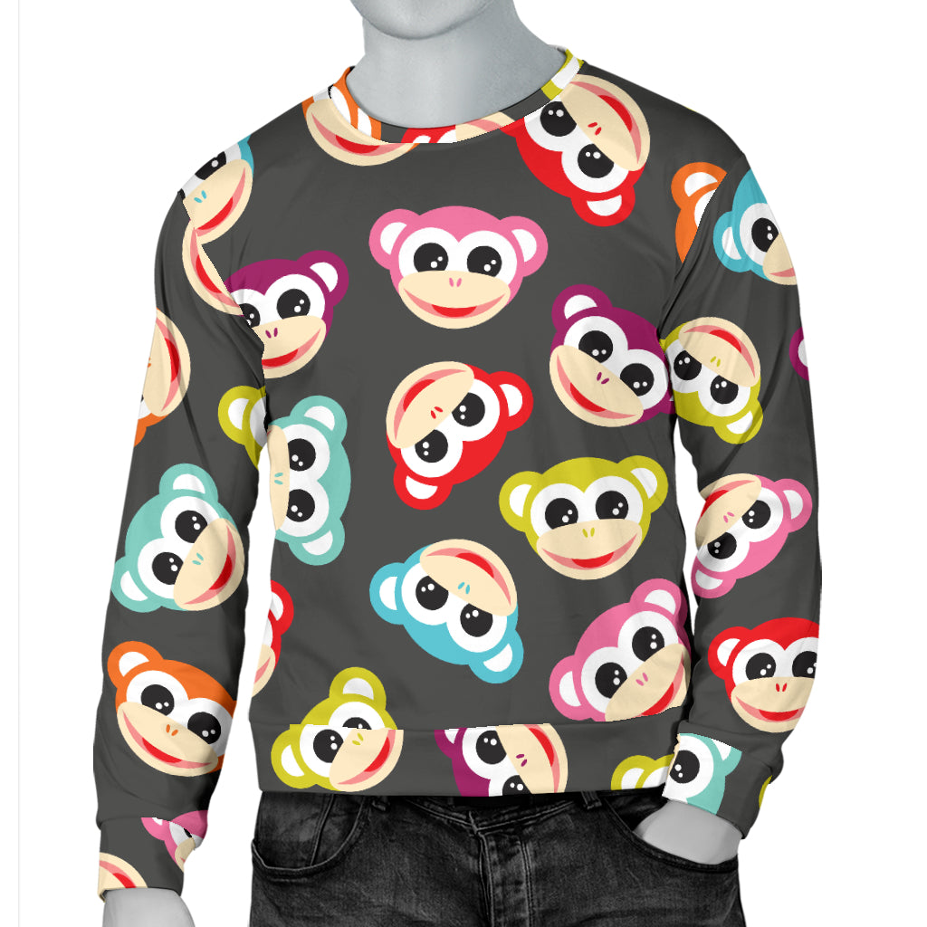 Monkey Head Design Themed Print Men Long Sleeve Sweatshirt