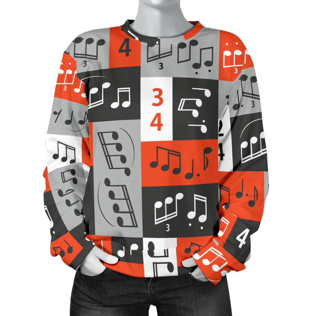 Music Note Design Themed Print Women Long Sleeve Sweatshirt