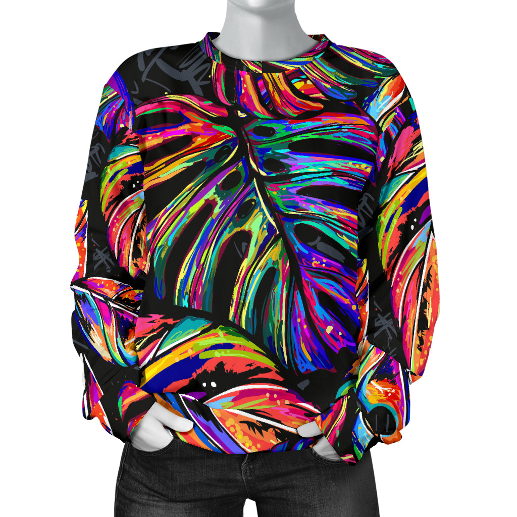 Neon Color Tropical Palm Leaves Women Long Sleeve Sweatshirt