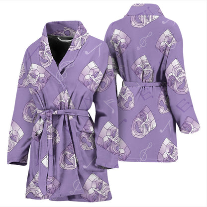 Acting Mask Pattern Print Design 05 Women Bathrobe