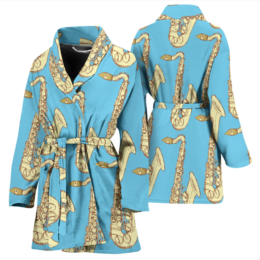 Saxophone Pattern Print Design 03 Women Bathrobe