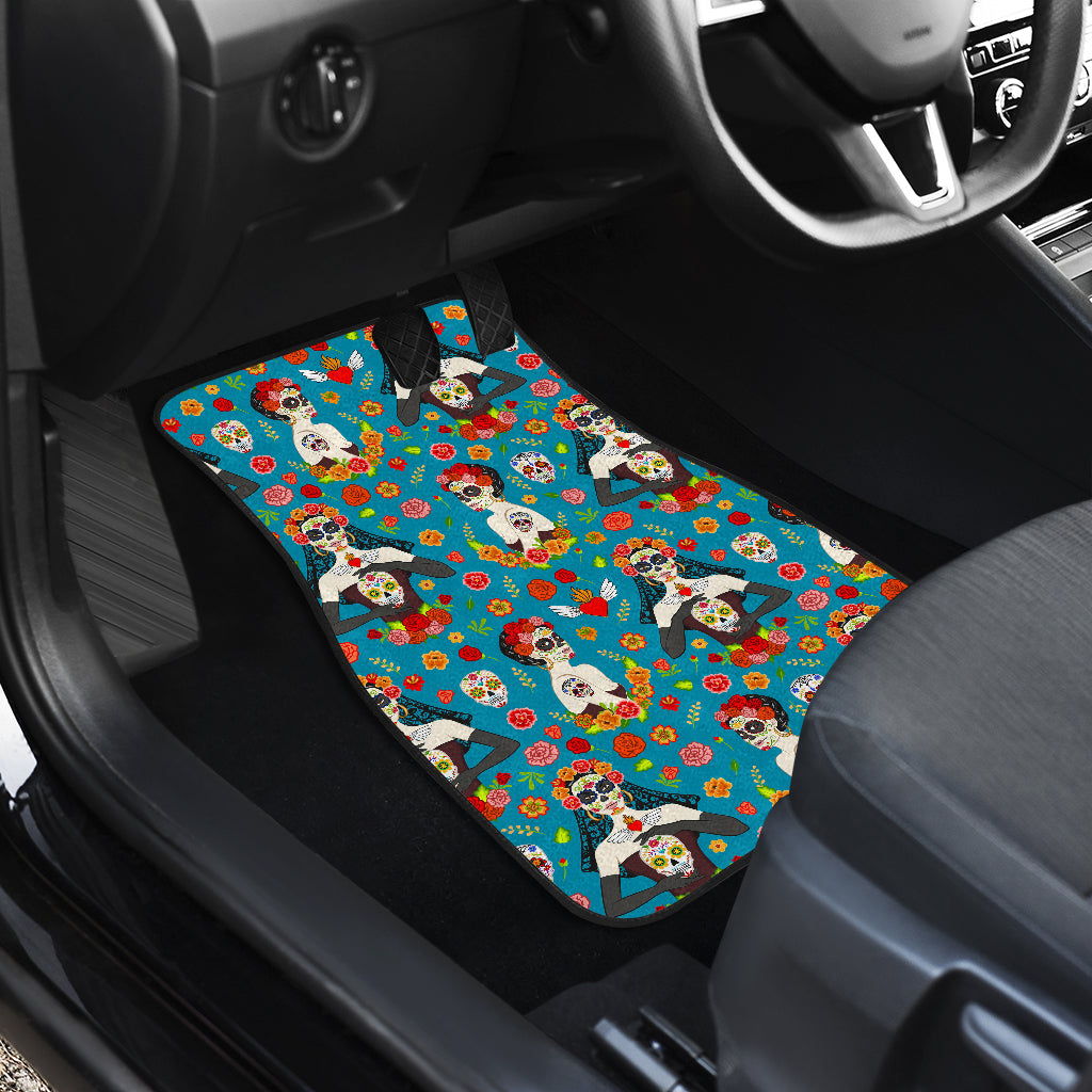 Day of the Dead Old School Girl Design Car Floor Mats Front Back