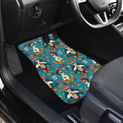 Day of the Dead Old School Girl Design Car Floor Mats Front Back