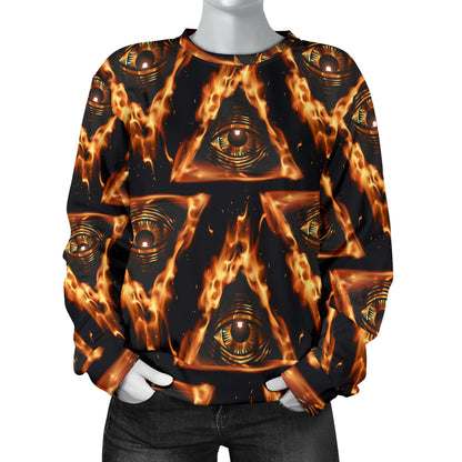 Eye of Horus in Flame Print Women Long Sleeve Sweatshirt