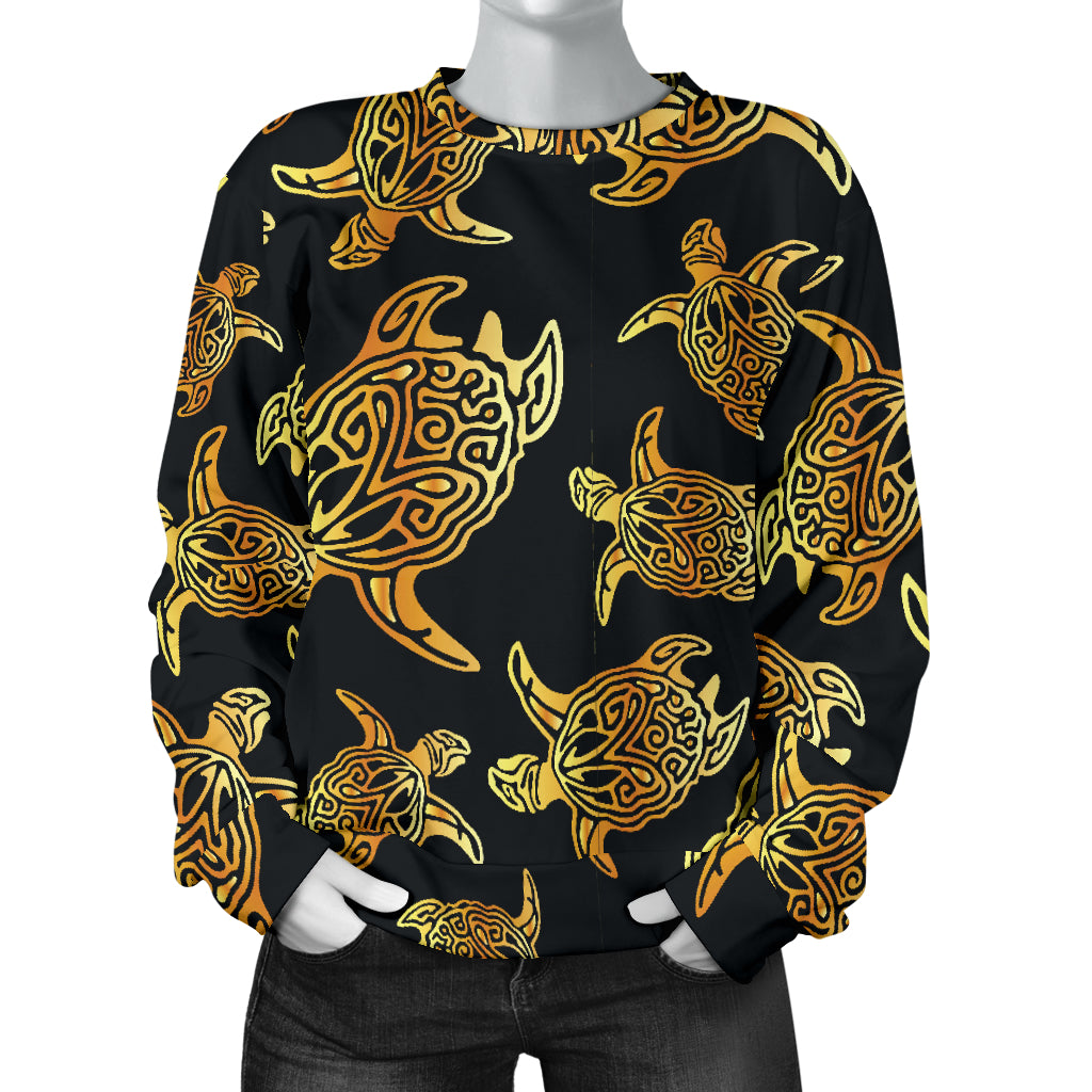 Gold Tribal Turtle Polynesian Themed Women Long Sleeve Sweatshirt