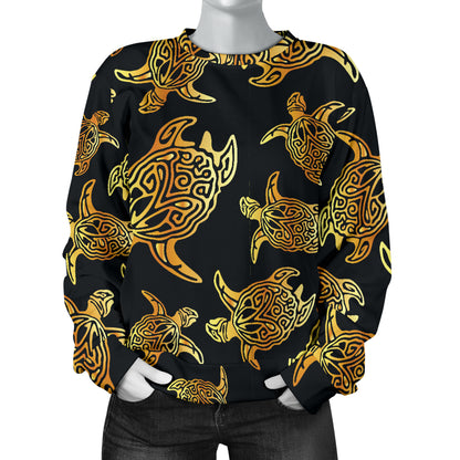Gold Tribal Turtle Polynesian Themed Women Long Sleeve Sweatshirt