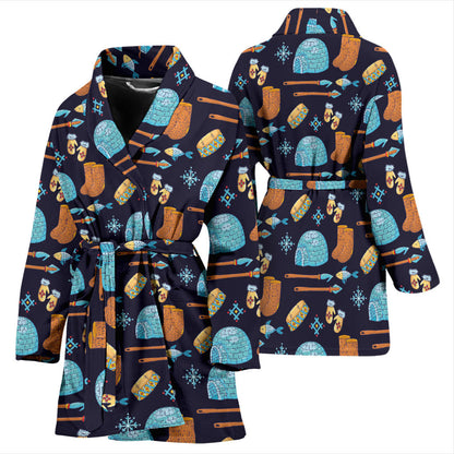 Eskimo Pattern Print Design 02 Women Bathrobe