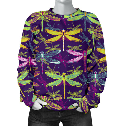 Dragonfly Neon Color Print Pattern Women Long Sleeve Sweatshirt