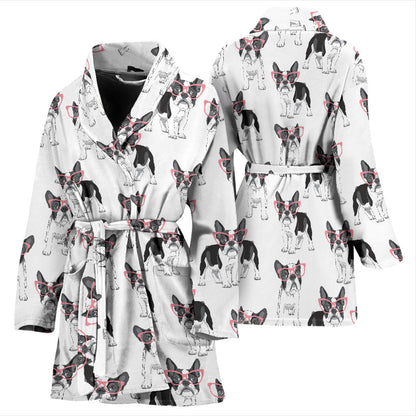 Boston Terrier Pattern Print Design 03 Women Bathrobe