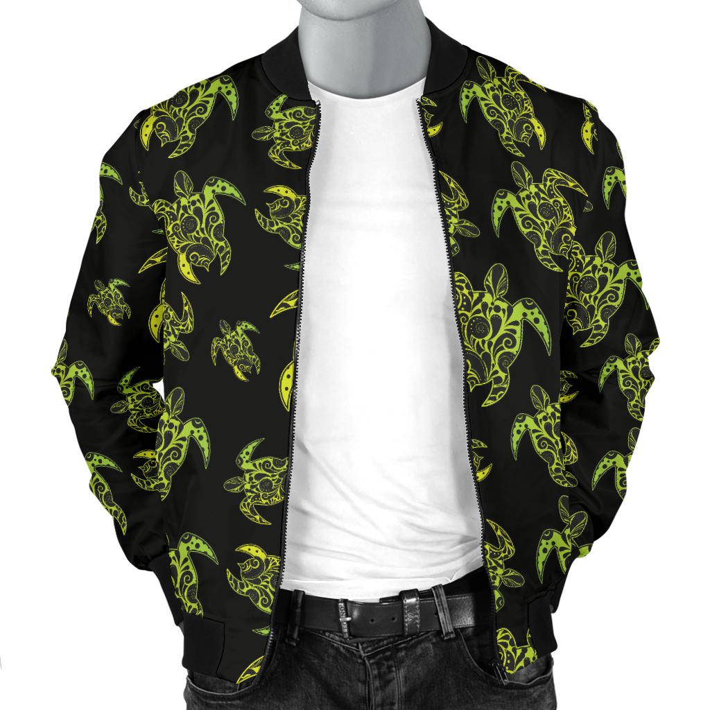 Green Tribal Turtle Polynesian Themed Men Bomber Jacket