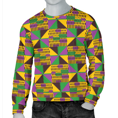 Kente Triangle Design African Print Men Long Sleeve Sweatshirt