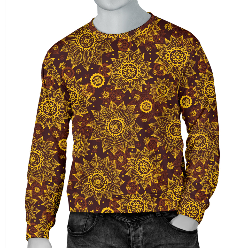 Gold Sunflower Hand Drawn Print Men Long Sleeve Sweatshirt