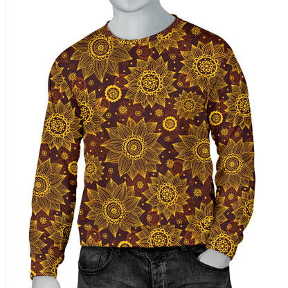 Gold Sunflower Hand Drawn Print Men Long Sleeve Sweatshirt