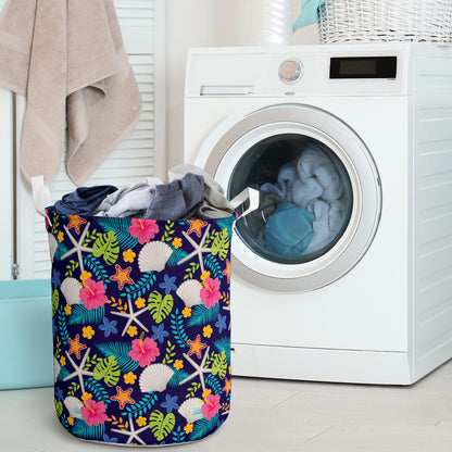 Beach Seashell Floral Theme Laundry Basket