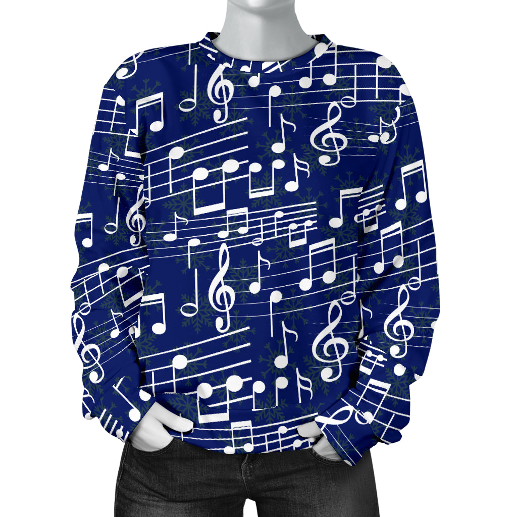 Music Note Blue Themed Print Women Long Sleeve Sweatshirt