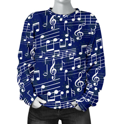Music Note Blue Themed Print Women Long Sleeve Sweatshirt