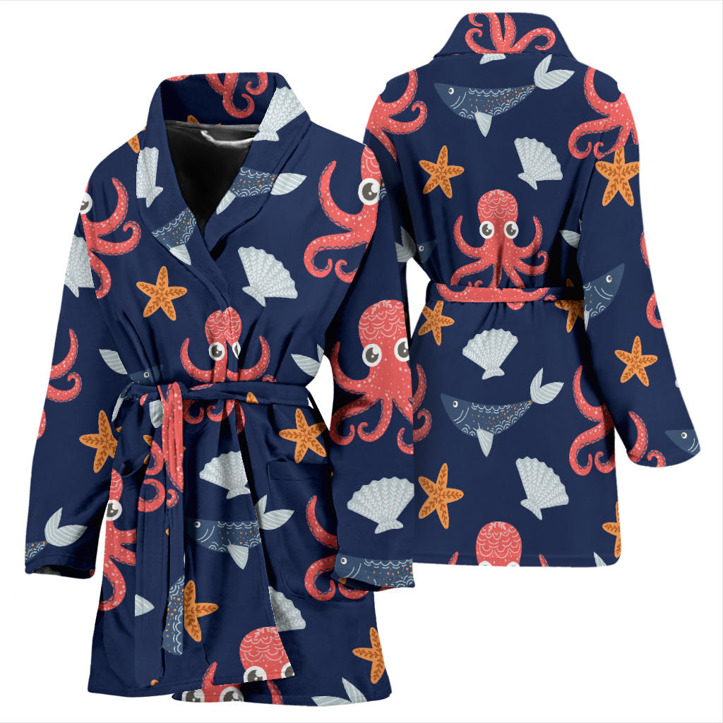 Octopus Pattern Print Design A04 Women Bathrobe