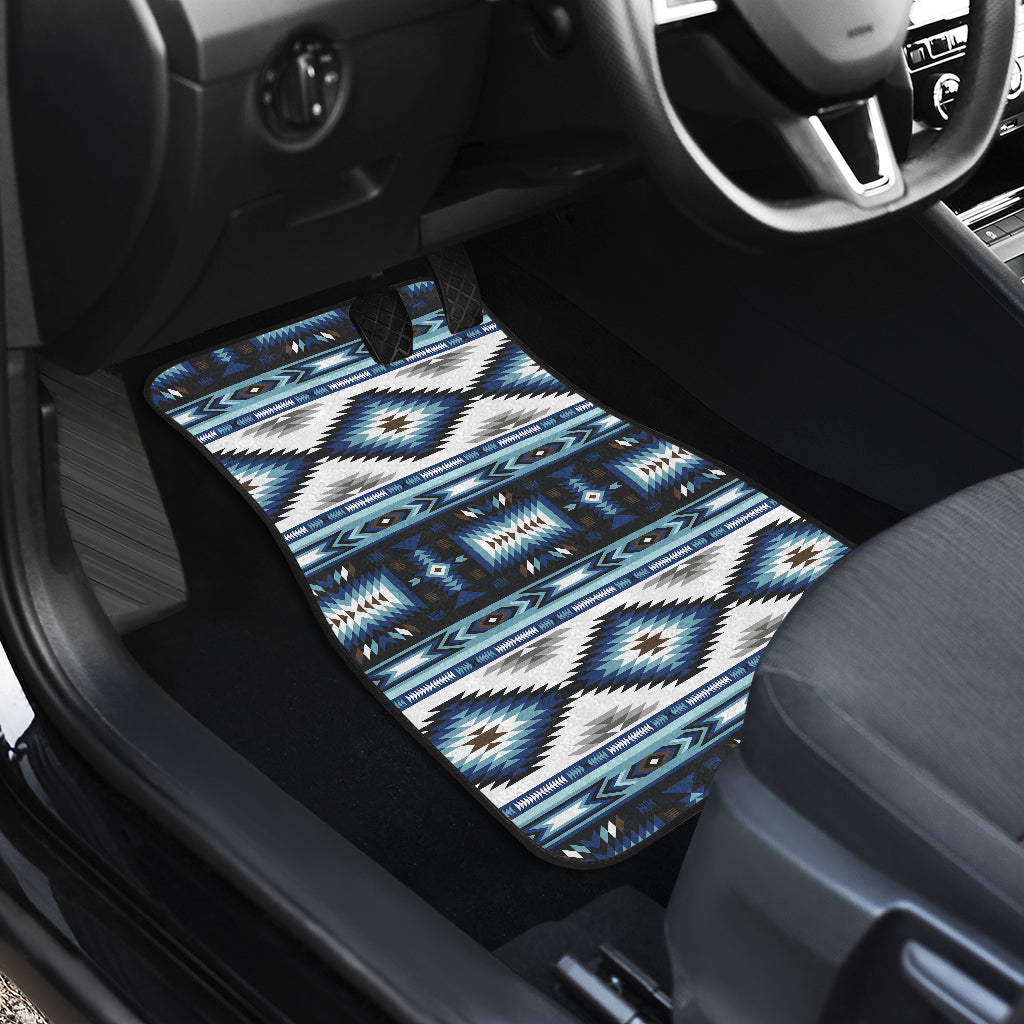 Navajo Dark Blue Print Pattern Car Floor Mats Front Back