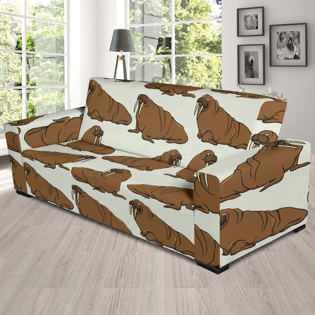 Walrus Pattern Print Design 03 Sofa Slipcover