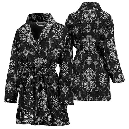 Cross Pattern Print Design 04 Women Bathrobe
