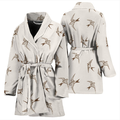 Swallow Bird Pattern Print Design 01 Women Bathrobe