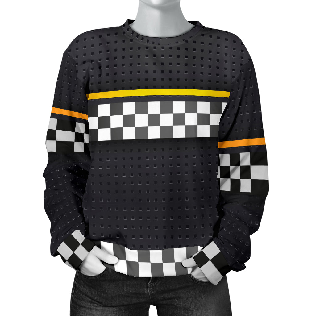 Checkered Flag Yellow Line Style Women Long Sleeve Sweatshirt